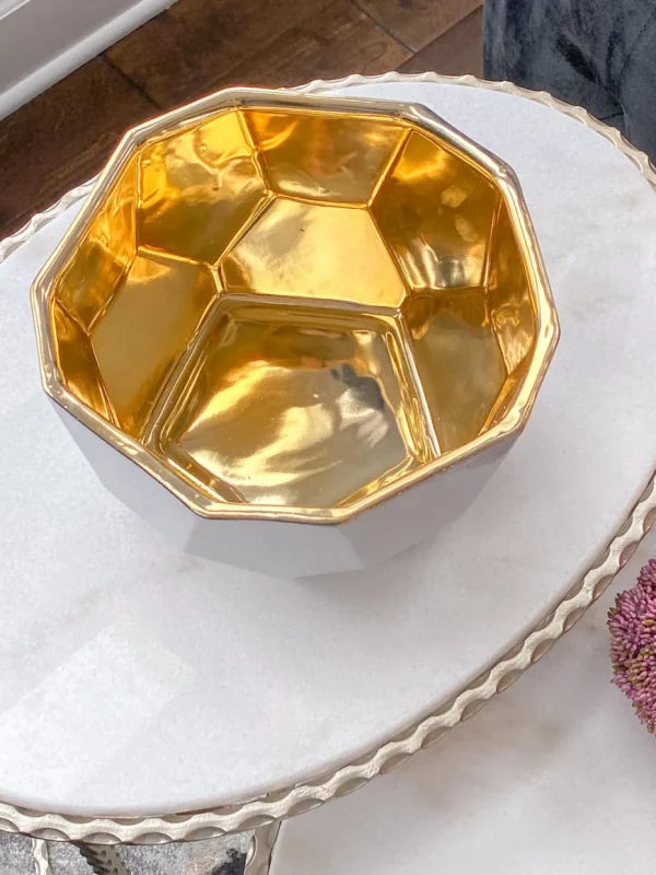 Inspire Me! Home Decor White Geometric Bowl With Gold Metallic Center