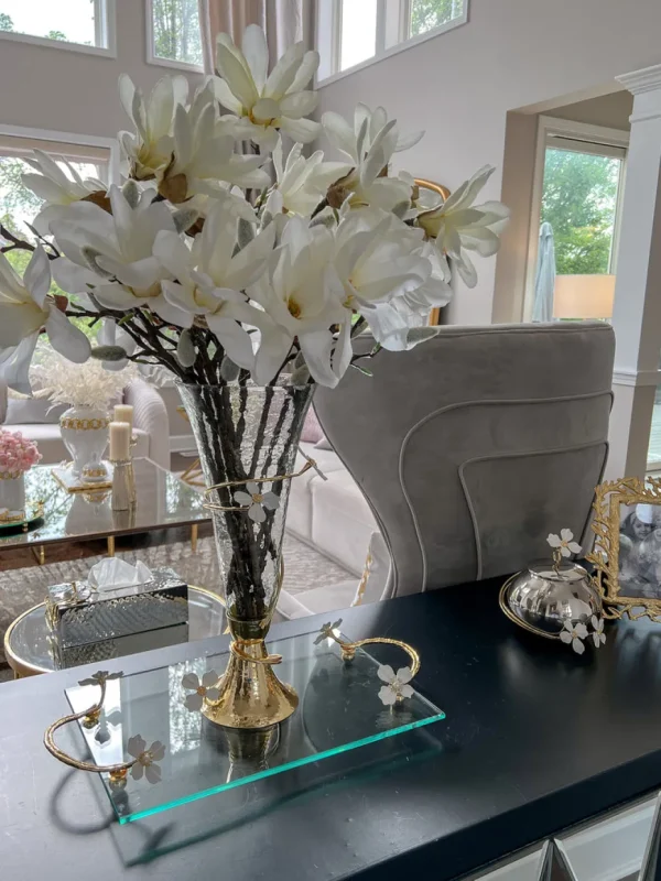 Inspire Me! Home Decor White Glass Vase With White Jeweled Flower Details