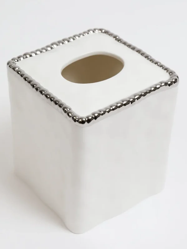 Inspire Me! Home Decor White Beaded Square Tissue Box Cover (2 Colors)