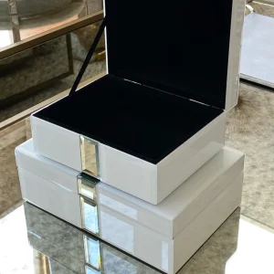 Inspire Me! Home Decor White Glass And Mirror Decorative Boxes (2 Sizes)