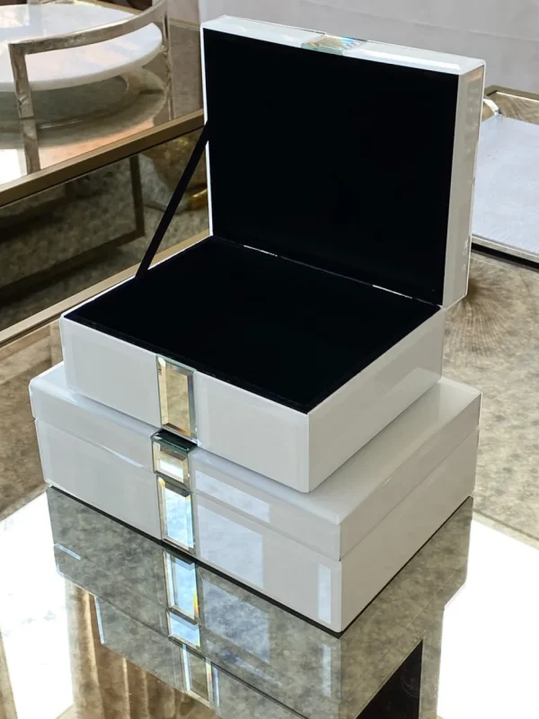 Inspire Me! Home Decor White Glass And Mirror Decorative Boxes (2 Sizes)