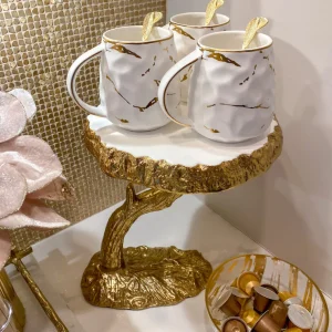 Inspire Me! Home Decor White Enameled Gold Tree Branch Cake Stand
