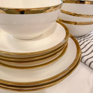 Inspire Me! Home Decor White And Gold Rimmed Porcelain Dinner Set ( 12 Piece Set )