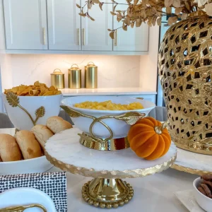 Inspire Me! Home Decor White Ceramic Bowl With Gold Leaf Details And Base (2 Sizes)