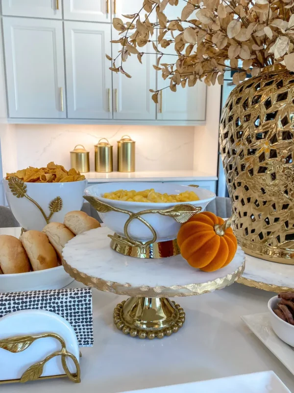 Inspire Me! Home Decor White Ceramic Bowl With Gold Leaf Details And Base (2 Sizes)