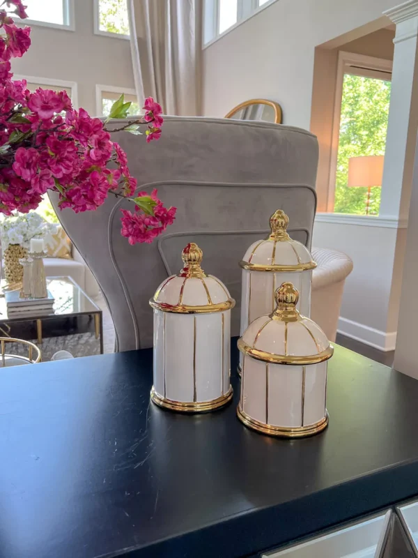 Inspire Me! Home Decor White Ceramic Lidded Jar With Gold Linear Detail (3 Sizes)