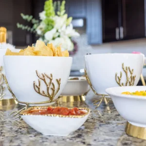Inspire Me! Home Decor White Ceramic Bowl With Gold Textured Details (2 Sizes) ” From Pops Of Color Home Collection”