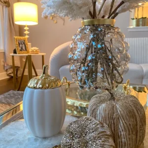 Inspire Me! Home Decor White Pumpkin Candle With Gold Top (2 Sizes)