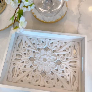 Inspire Me! Home Decor White Wood Trays With Detailed Interior (Set Of 3)