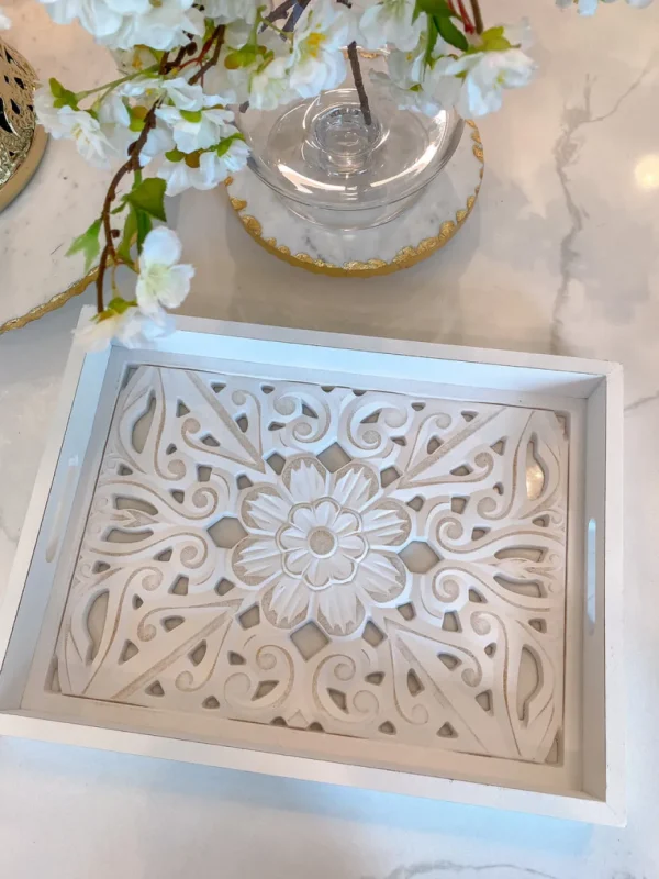 Inspire Me! Home Decor White Wood Trays With Detailed Interior (Set Of 3)