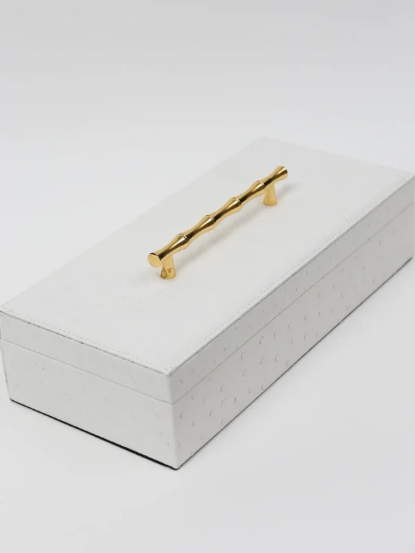 Inspire Me! Home Decor White Faux Leather Lidded Box With Gold Handle
