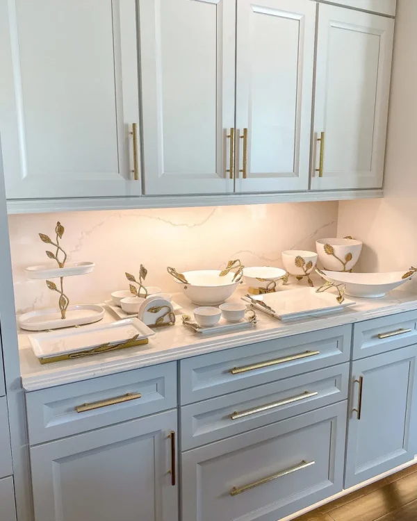 Inspire Me! Home Decor White Ceramic Serving Tray With 4 Bowls And Gold Leaf