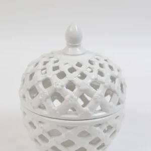 Inspire Me! Home Decor White Latticework Lidded Jar (2 Sizes) KITCHEN