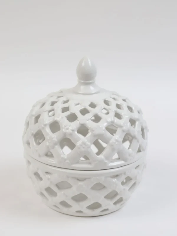 Inspire Me! Home Decor White Latticework Lidded Jar (2 Sizes) KITCHEN