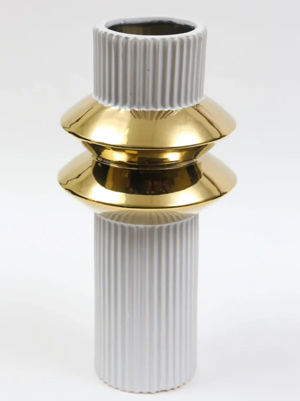 Inspire Me! Home Decor White Linear Vase With Gold Center Rim Detail (2 Sizes)