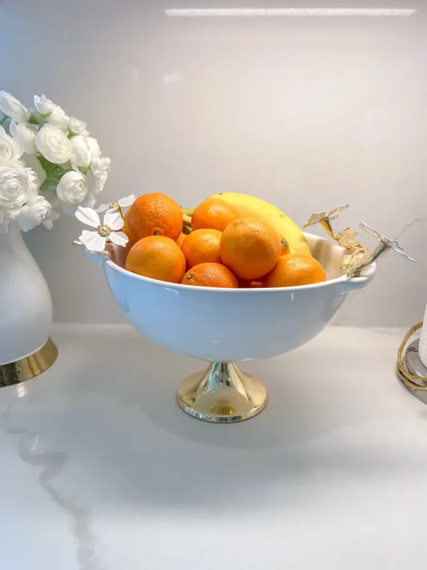 Inspire Me! Home Decor White Porcelain Bowl With White Jeweled Flower Details
