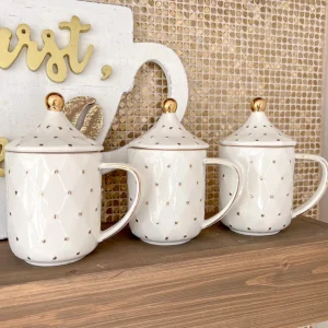 Inspire Me! Home Decor White & Gold Dotted Coffee Mug With Lid