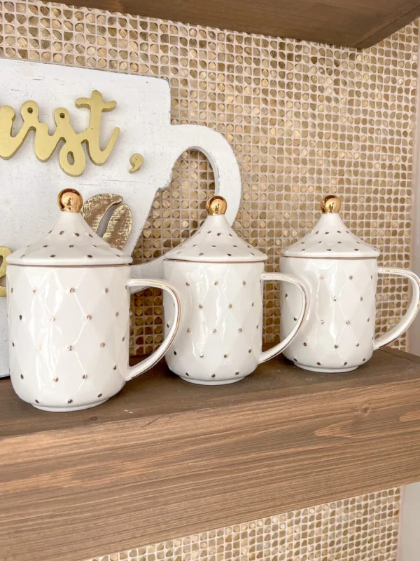 Inspire Me! Home Decor White & Gold Dotted Coffee Mug With Lid
