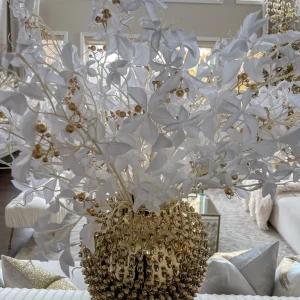 Inspire Me! Home Decor White Leaf Stem With Gold Berries