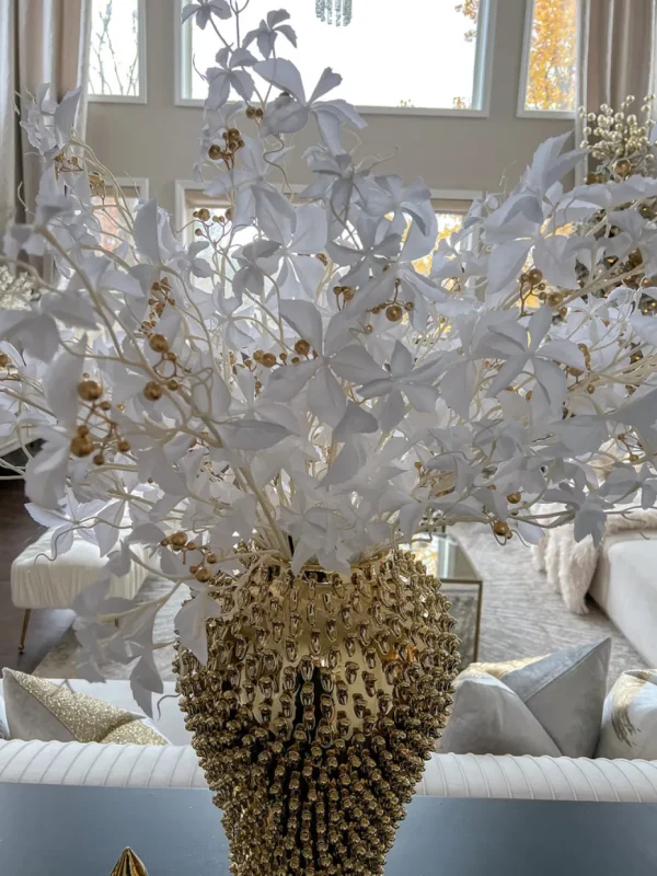 Inspire Me! Home Decor White Leaf Stem With Gold Berries