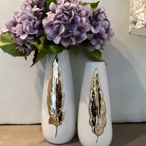 Inspire Me! Home Decor White Ceramic Vase With Gold Leaf Design (3 Sizes)