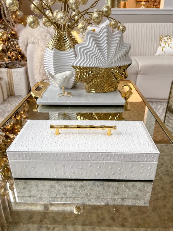 Inspire Me! Home Decor White Faux Leather Lidded Box With Gold Handle