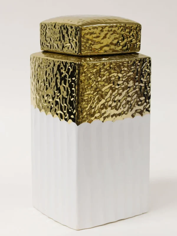 Inspire Me! Home Decor White Hammered Jar With Gold Border & Lid (3 Sizes)
