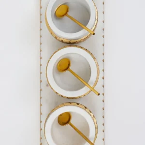 Inspire Me! Home Decor White Marble Condiment Tray With 3 Bowls & Golden Spoons