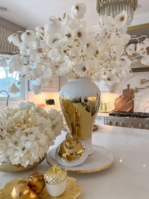 Inspire Me! Home Decor White And Gold Magnolia Stem