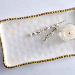 Inspire Me! Home Decor White & Gold Beaded Vanity Collection (3 Items) Each Sold Individually