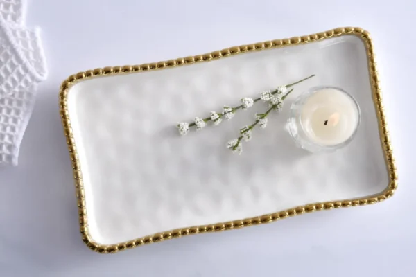 Inspire Me! Home Decor White & Gold Beaded Vanity Collection (3 Items) Each Sold Individually