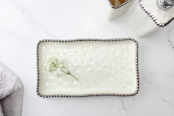 Inspire Me! Home Decor White & Silver Beaded Vanity Collection (3 Items) Each Sold Indiviually