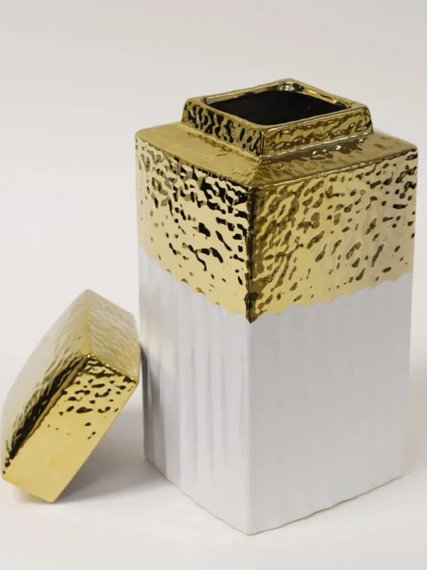 Inspire Me! Home Decor White Hammered Jar With Gold Border & Lid (3 Sizes)