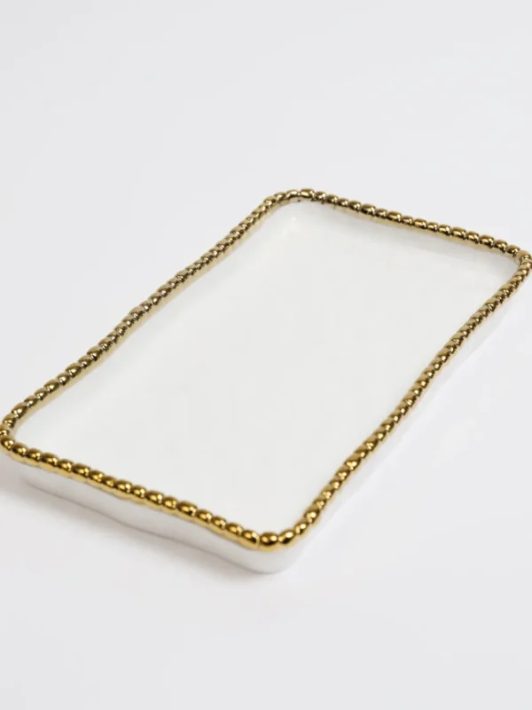 Inspire Me! Home Decor White & Gold Beaded Vanity Collection (3 Items) Each Sold Individually