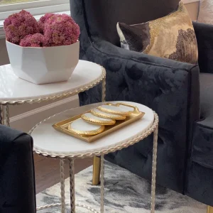 Inspire Me! Home Decor White Geometric Bowl With Gold Metallic Center