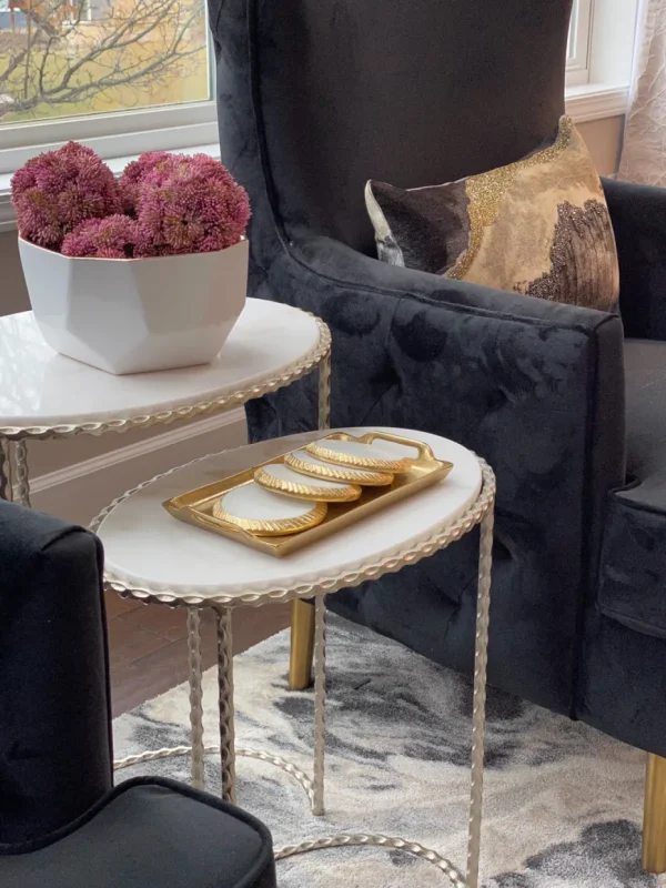 Inspire Me! Home Decor White Geometric Bowl With Gold Metallic Center