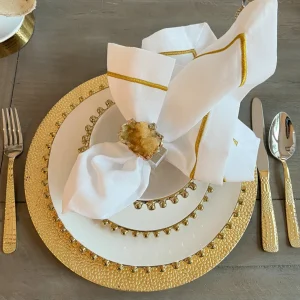 Inspire Me! Home Decor White And Gold Beaded Dinner Set