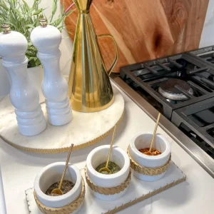 Inspire Me! Home Decor White Marble Condiment Tray With 3 Bowls & Golden Spoons