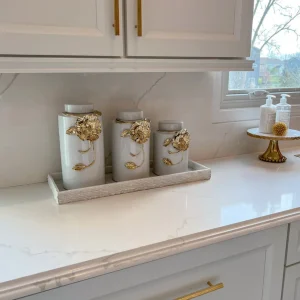 Inspire Me! Home Decor White Ceramic Jar With Gold Floral Design (3 Sizes)