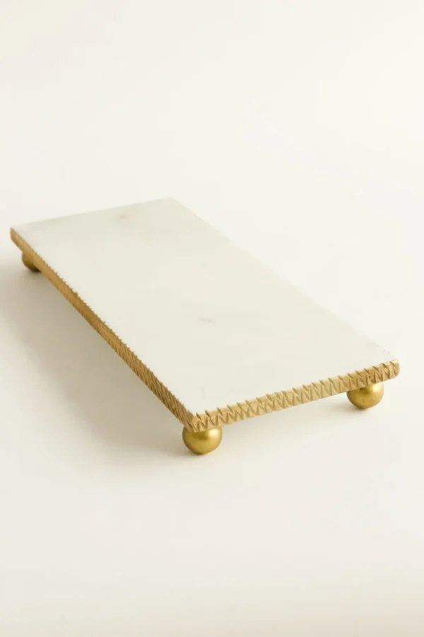 Inspire Me! Home Decor White Marble Tray W/ Gold Textured Edge (2 Size)