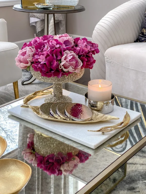 Inspire Me! Home Decor Willow Leaf Handle White Marble Tray