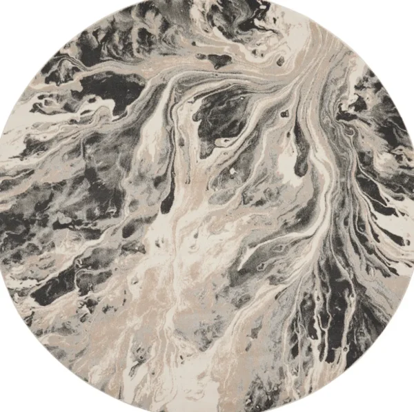 Nourison Elegance Round Area Rug – Grey/Charcoal/Beige (3 Sizes) PILLOWS, RUGS, & THROWS